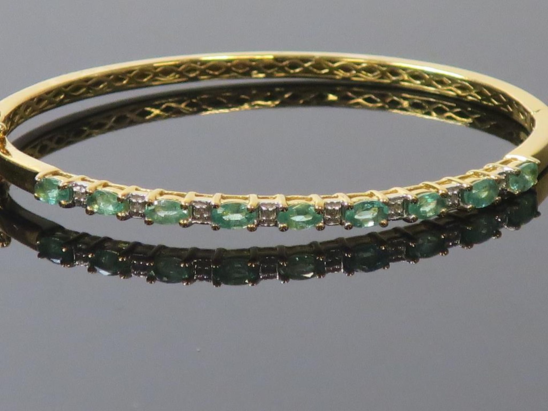 A Diamond and Emerald Set Yellow Metal Bangle marked '925' (est £70-£110) - Image 3 of 4