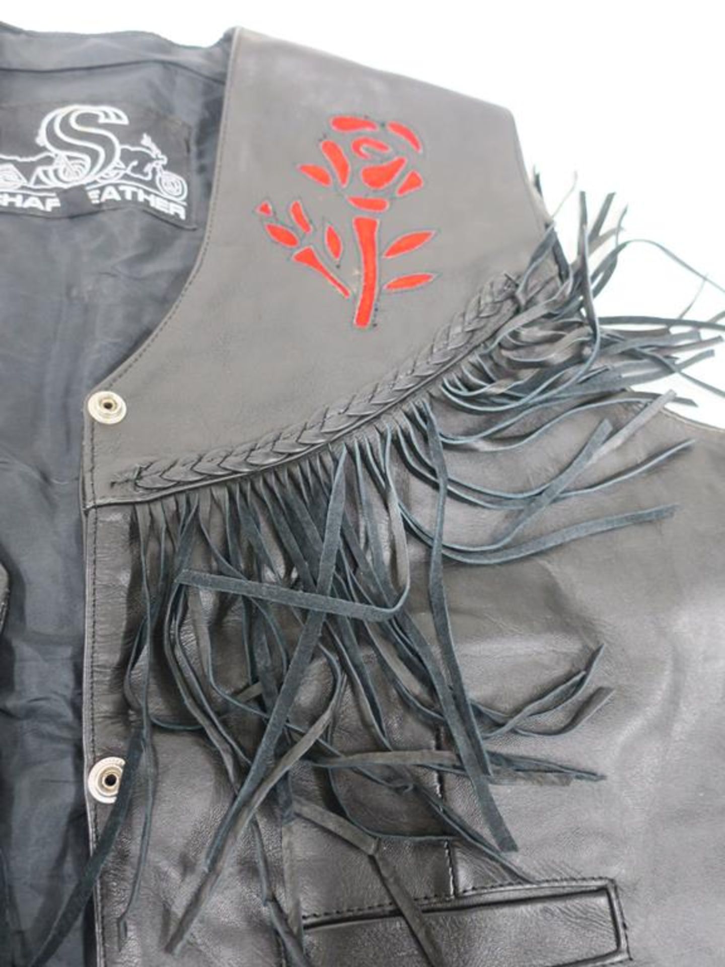 A pair of Harley Davidson (?) Leather Sheen Chaps and Shaf Leather Waistcoat (2) (est £50-£70) - Image 5 of 10