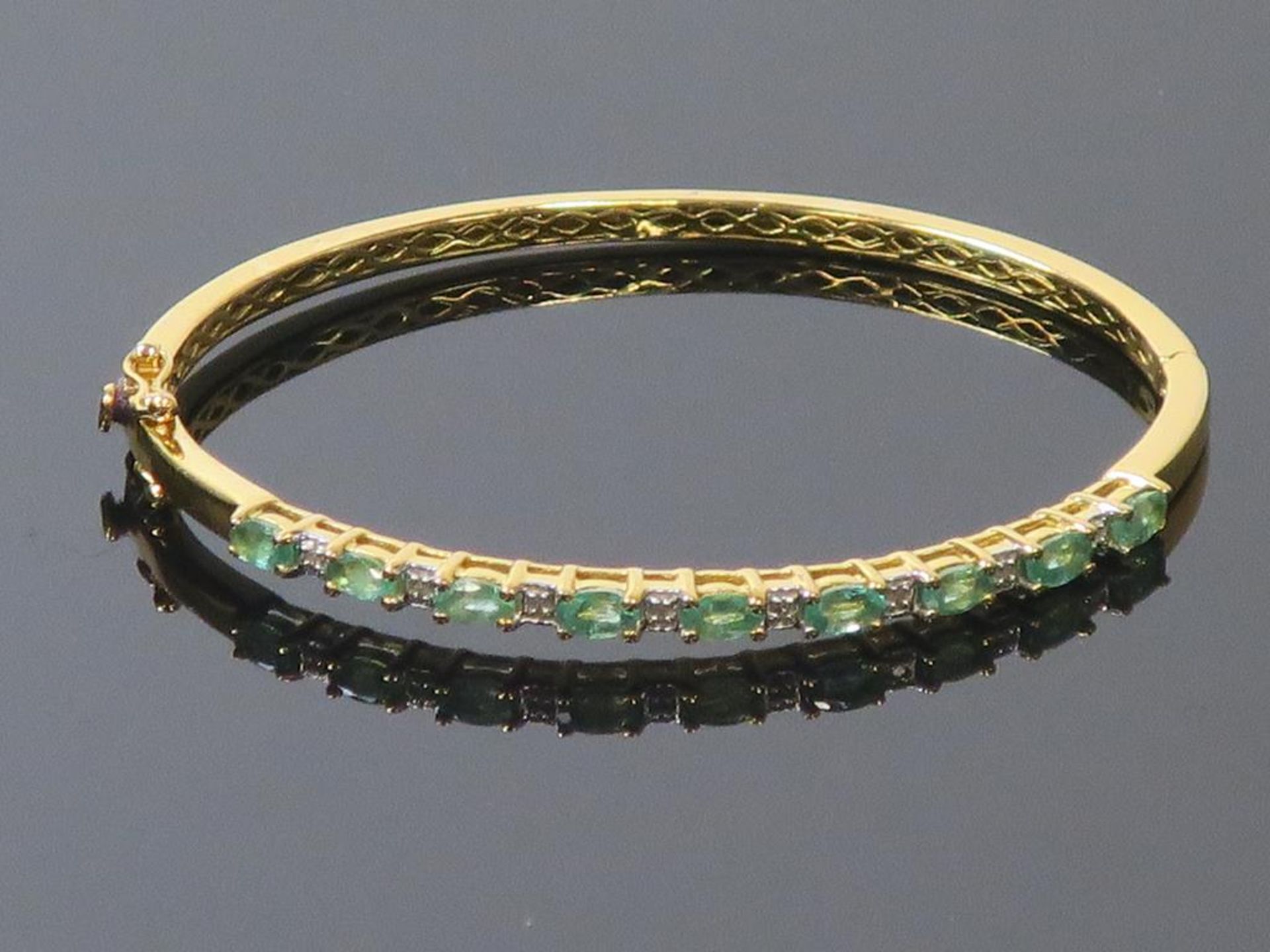 A Diamond and Emerald Set Yellow Metal Bangle marked '925' (est £70-£110) - Image 2 of 4