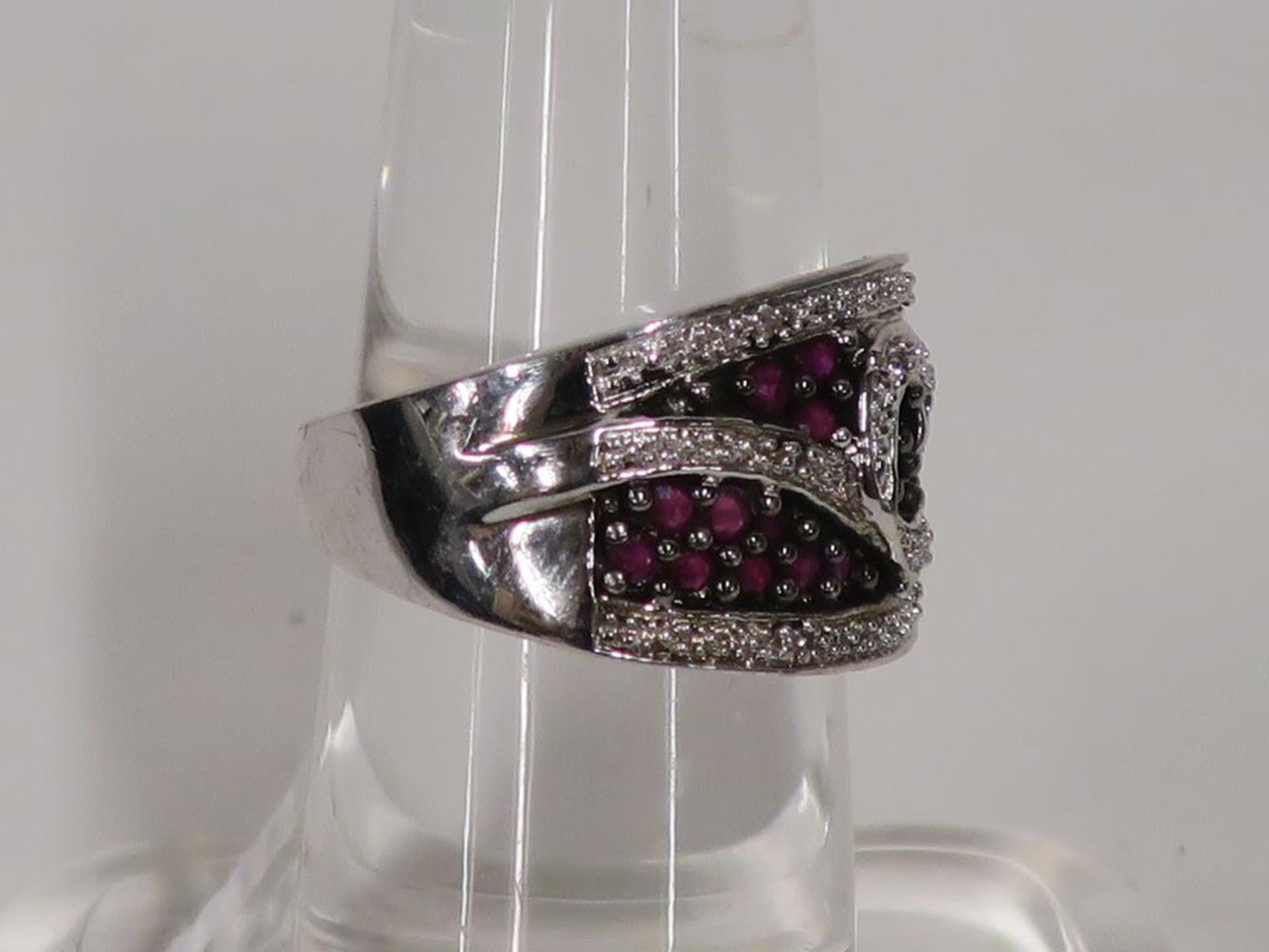 Diamonds and Rubies set White Metal Ring (size O) (est £50-£100) - Image 2 of 4