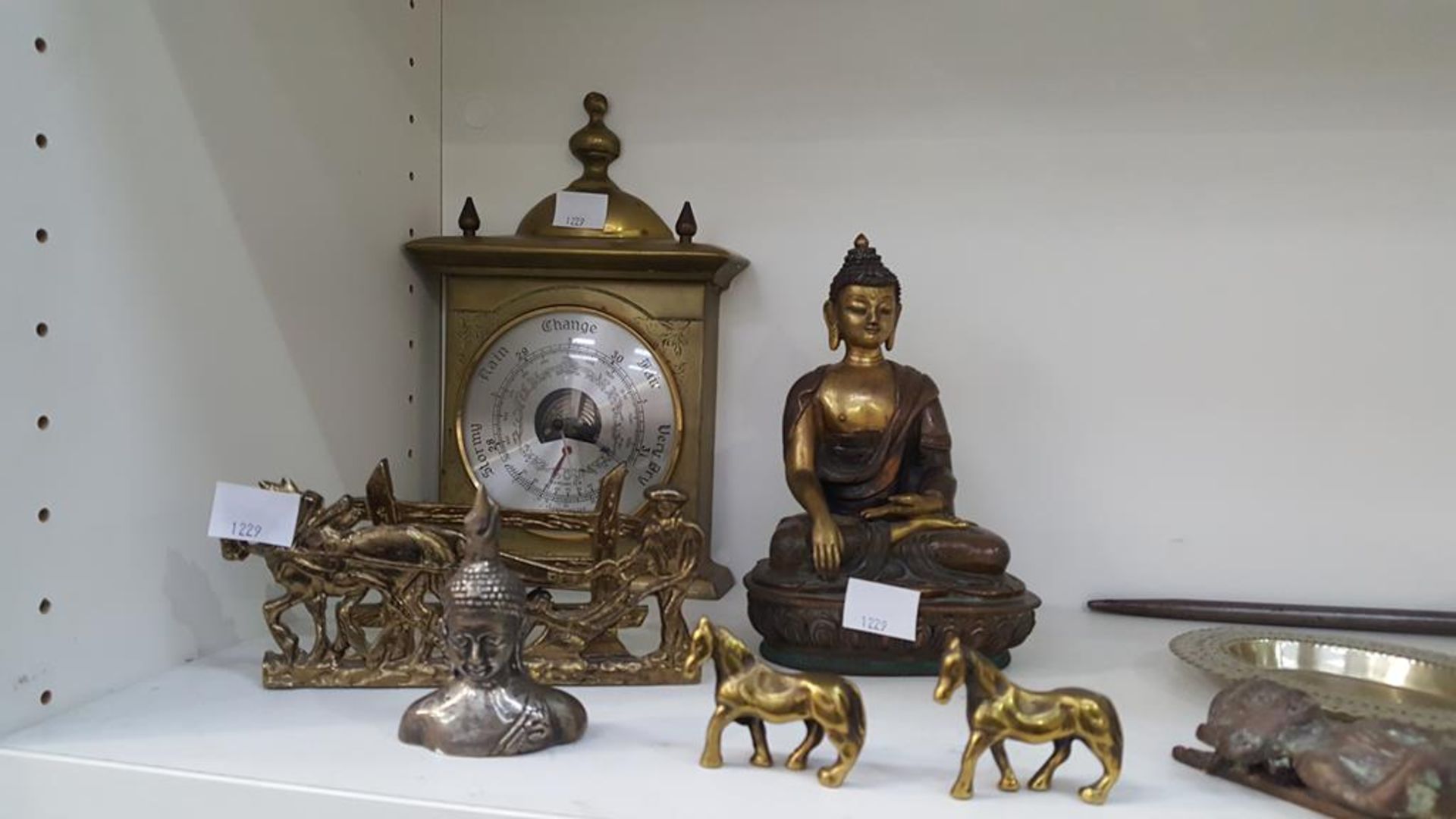 A selection of Metalwork including Brass Figures, Barometer, Imp Fire Companion Set (incomplete) etc - Image 2 of 4