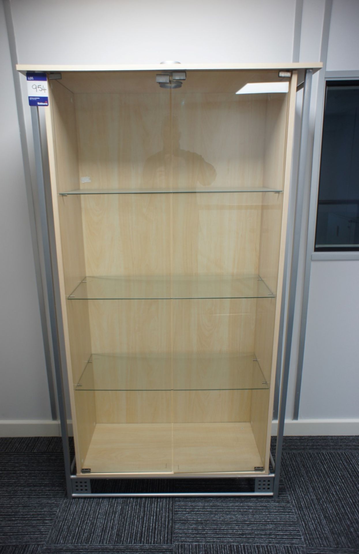 * Maple Effect Double Glazed Door Display Cabinet 1720 X 930 X 350 Illuminated. This lot is