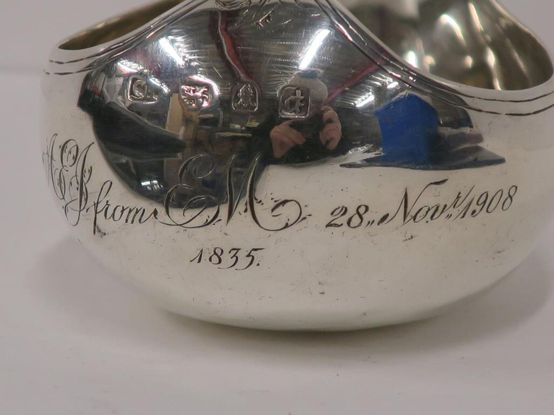 A Georgian Silver PAP Boat by Chas Hougham (London 1770) with later inscription dated 1835 (approx - Image 2 of 3