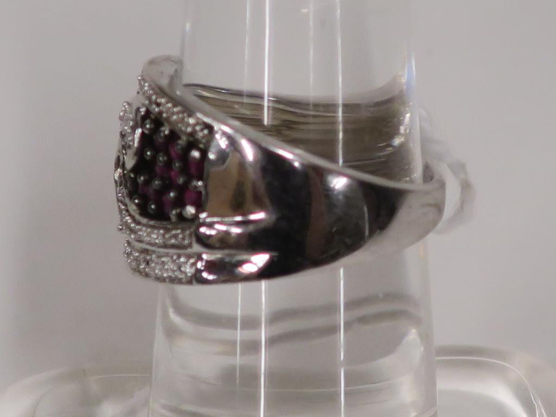 Diamonds and Rubies set White Metal Ring (size O) (est £50-£100) - Image 3 of 4