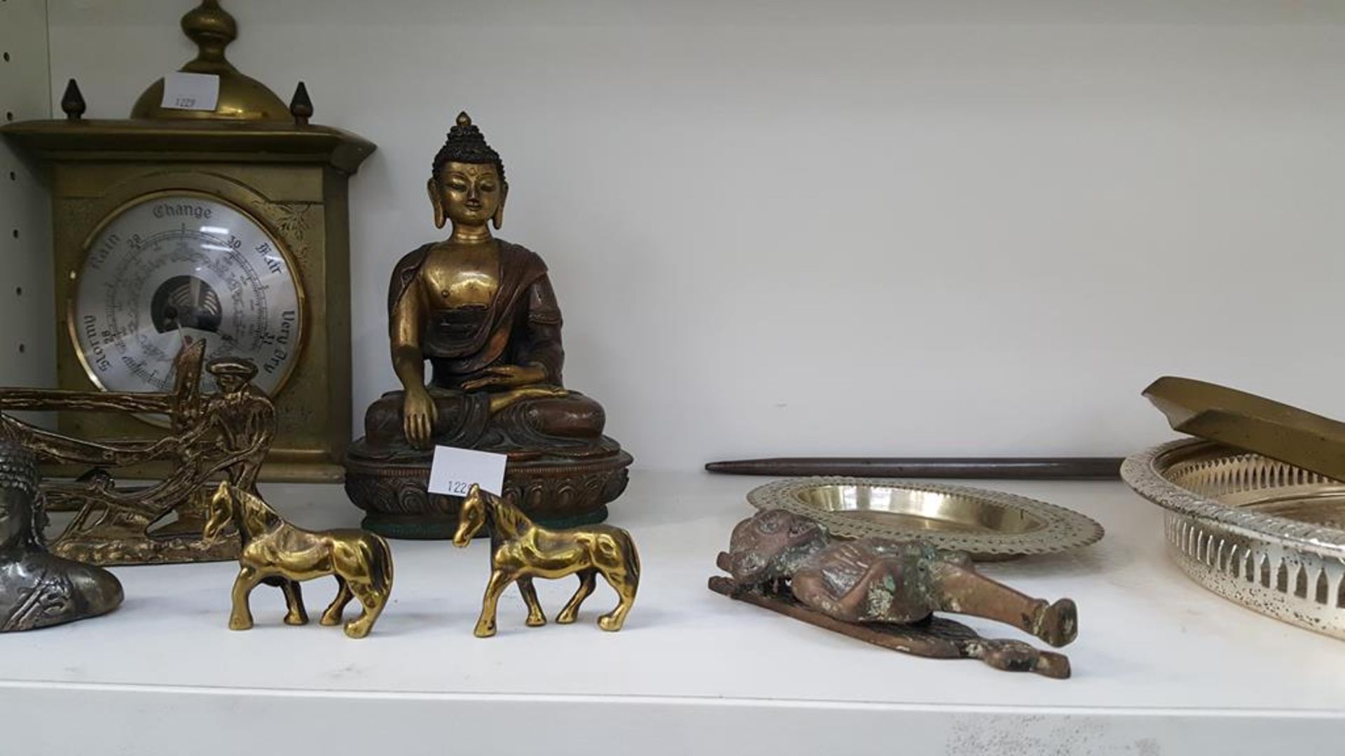 A selection of Metalwork including Brass Figures, Barometer, Imp Fire Companion Set (incomplete) etc - Image 3 of 4