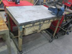 * Wheel Mounted Metal Workshop Bench 42'' Width x 30'' Diameter x 35'' Height comes with Vice.