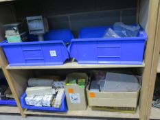 Two Shelves of Various Filters, Hydraulic Fittings, Controls etc