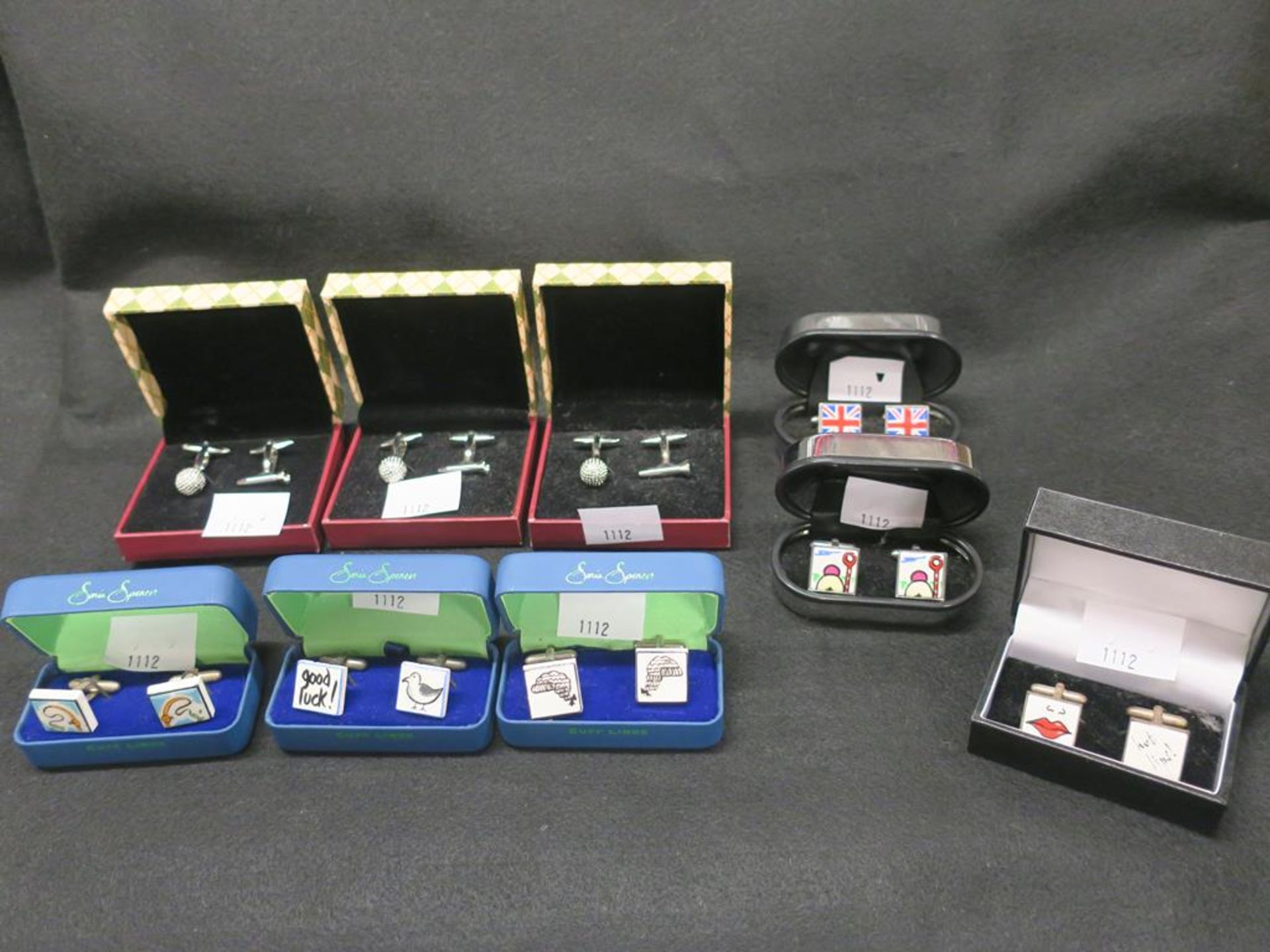 * 9 Pairs of Novelty Themed Cufflinks eg Golf, Union Flag, Good Luck etc (RRP c £200)