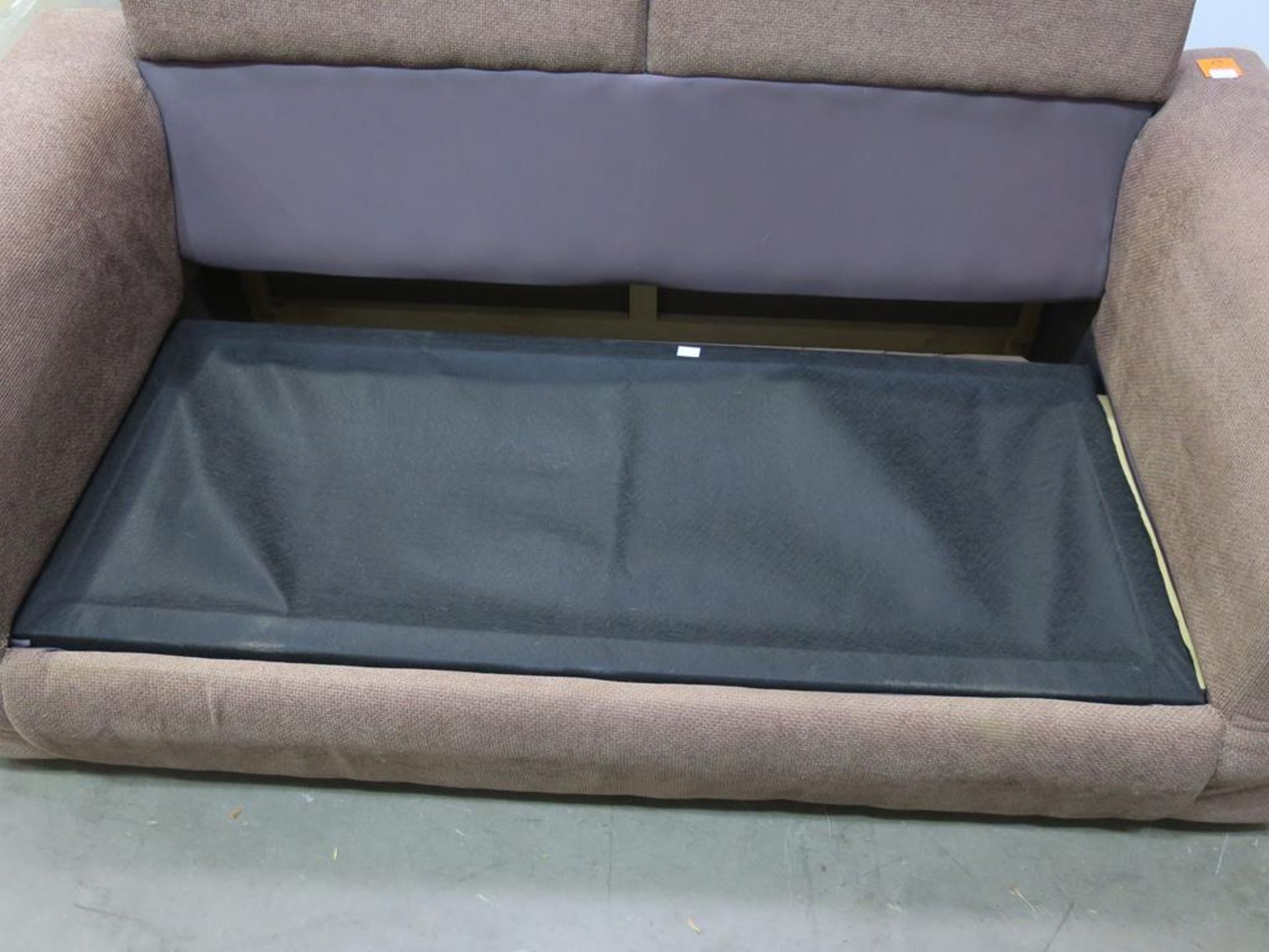 A two seater Bed Settee with a brown weave style upholstery (est £50-£100) - Image 7 of 10