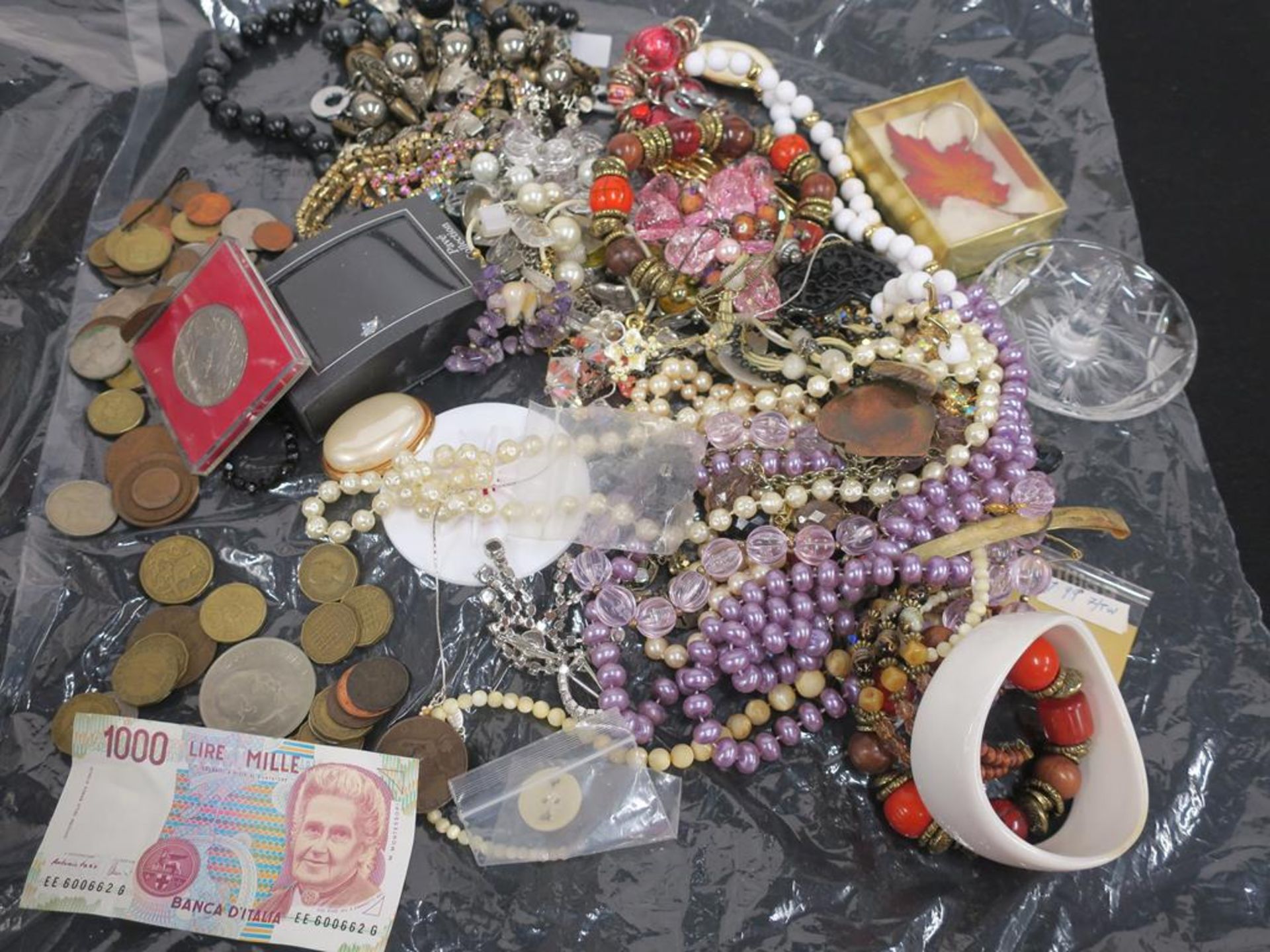 A Large Collection of Costume Jewellery, Necklaces, Brooches etc and a Small Collection of Coins (