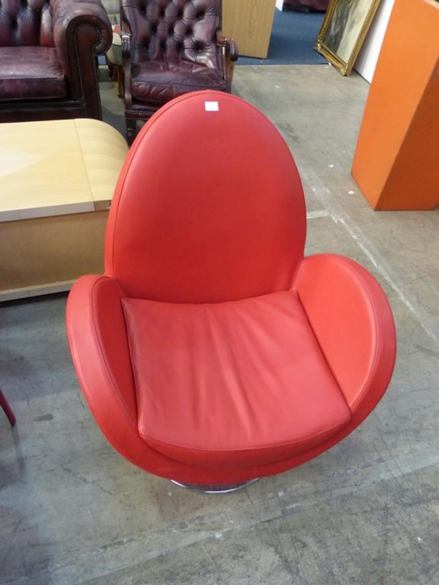 A 'Cavalli' Italian Made Red Leather Covered 'Designer' Swivel Armchair with Chrome Base (est £