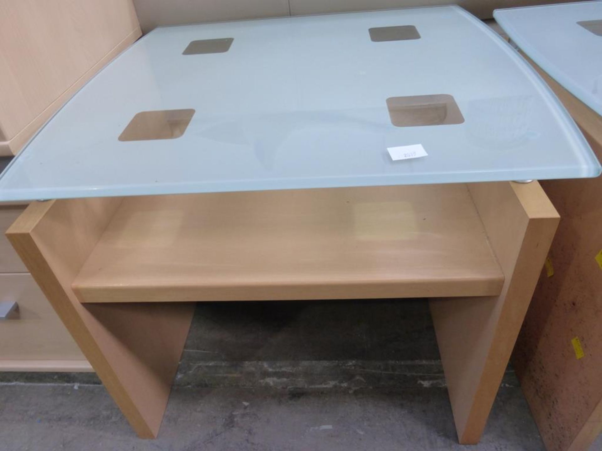 A Pair of Modern Lightwood Effect Bedside or Lamp Tables with Frosted Glass Top 52cm (est £30-£50) - Image 2 of 2