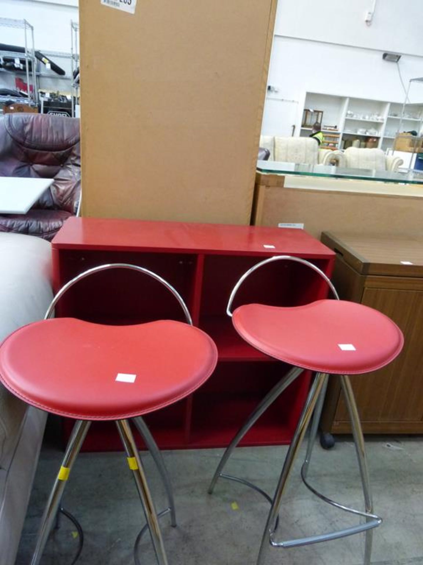 A pair of 'Cattelan Italia' Chrome Bar Stools with Red Leather Seats (together with a similar Red - Image 2 of 2