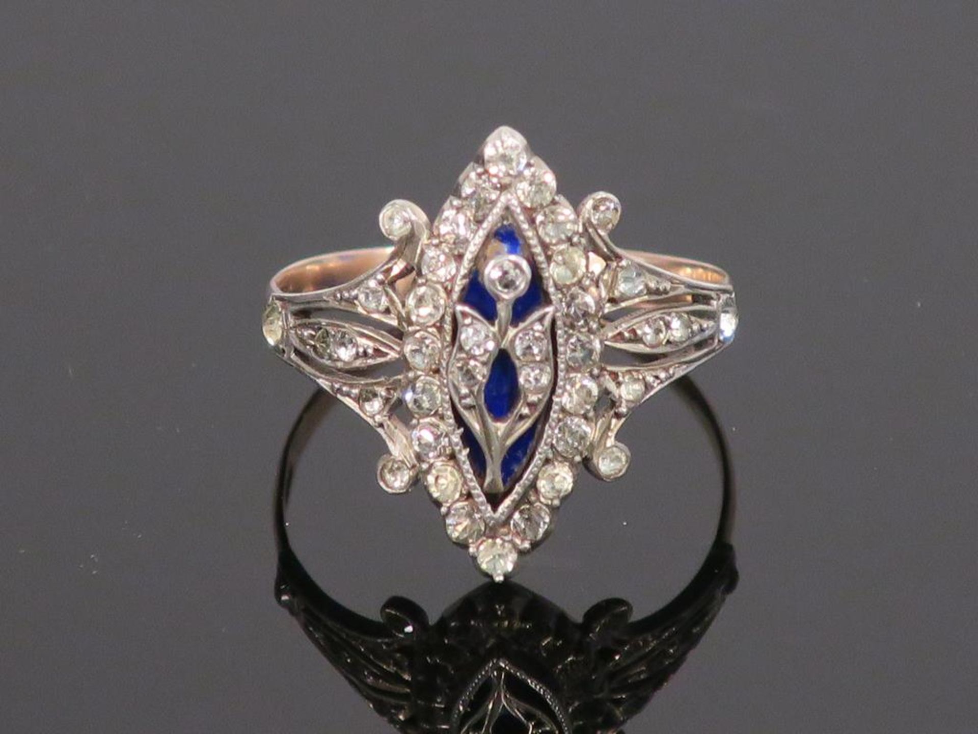 An Antique Paste and Enamel 9ct Gold and Silver Ring (c 1910) (size U) (est £60-£120)