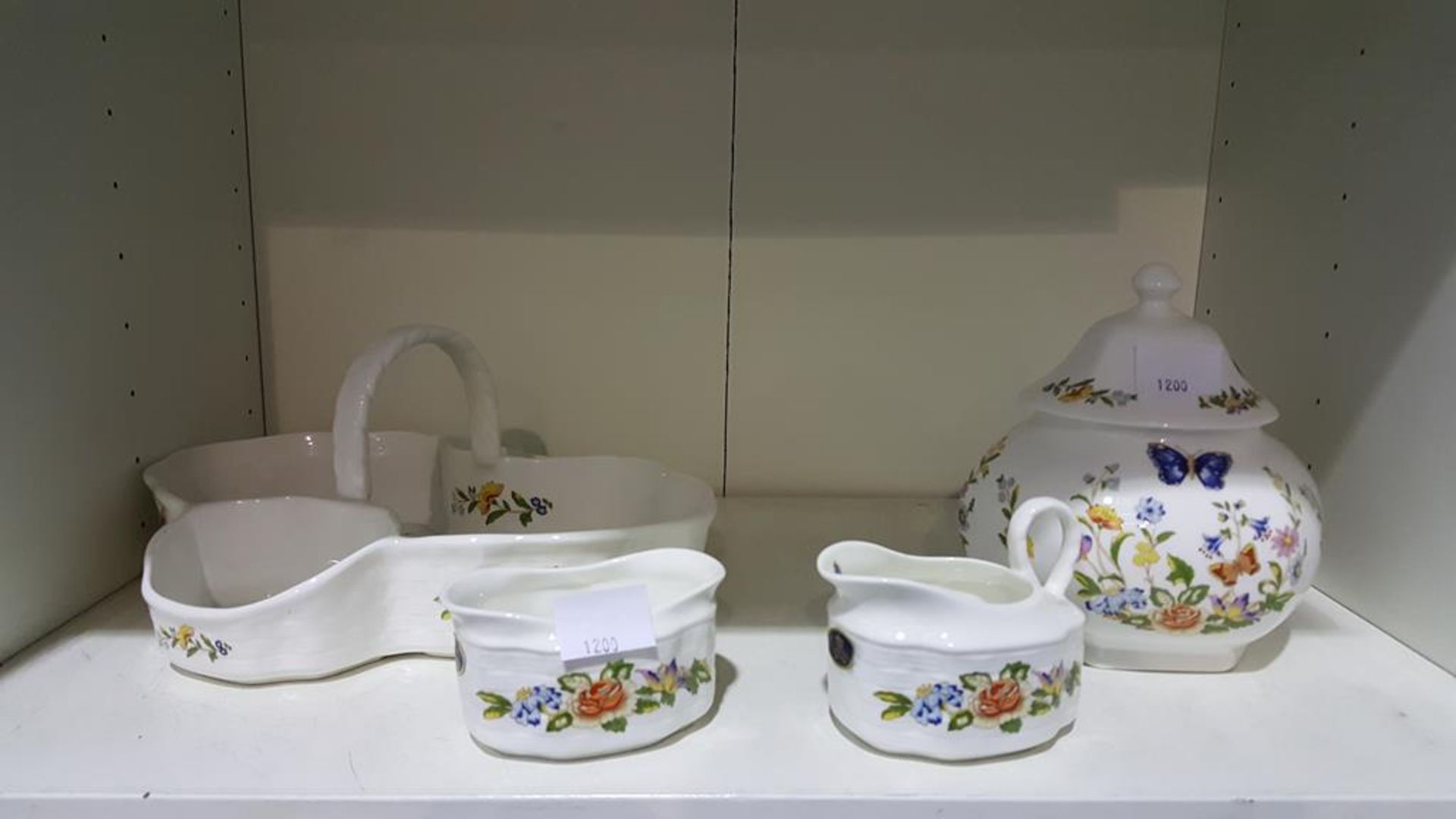 Four Aynsley Items to include Cottage Garden Strawberry Basket with Creamer and Sugar Bowl