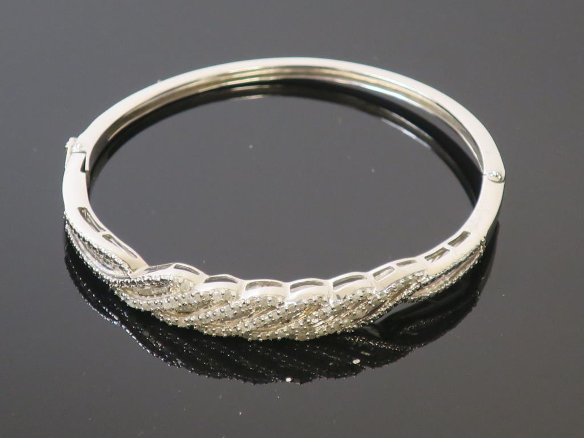 A Hallmarked Silver Multi Diamond Set Bangle (est £120-£180) - Image 3 of 3