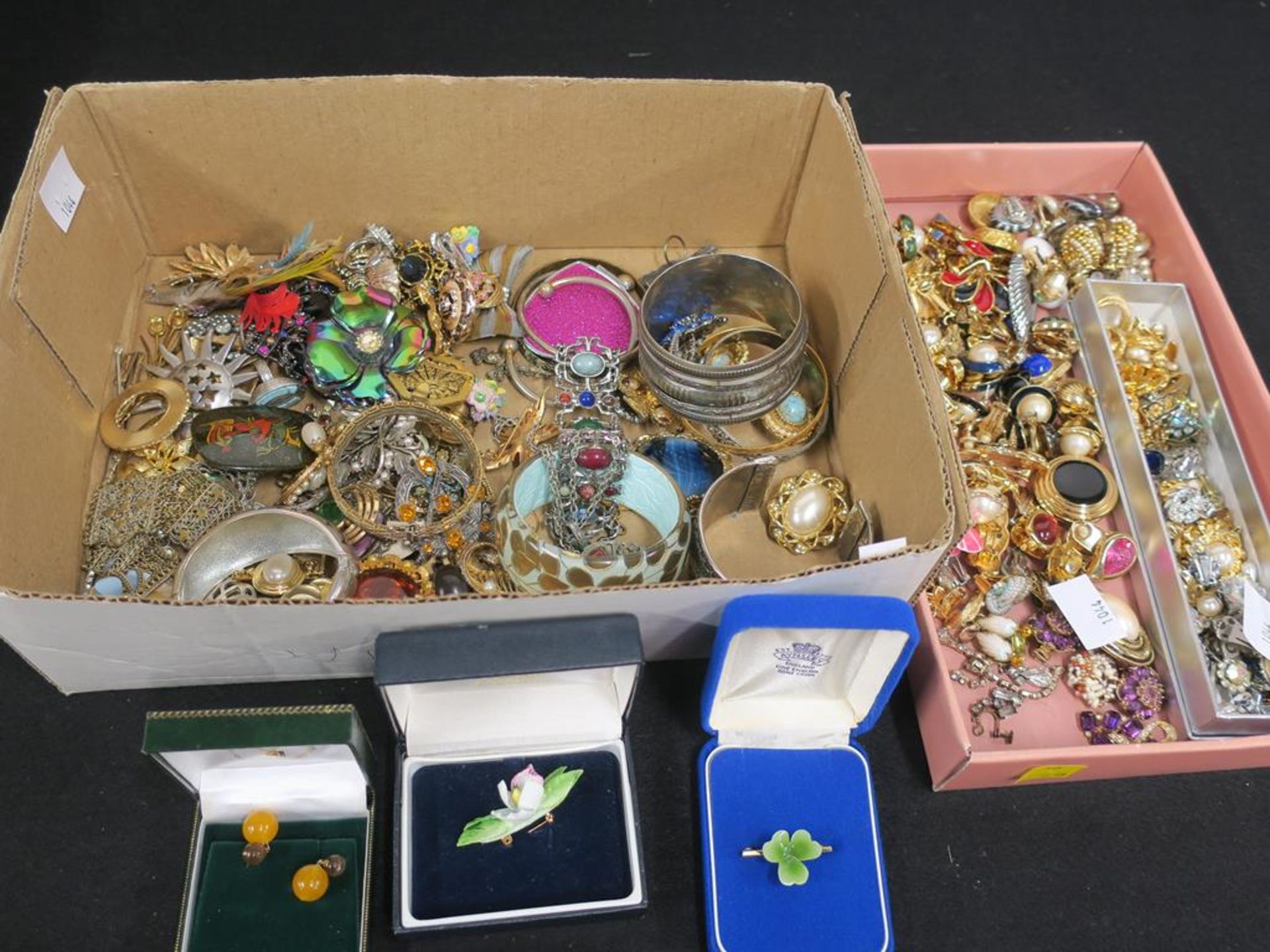 A box to include vintage costume Jewellery with a large collection of Ear Clips (some signed) (