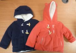 A quantity of fleece lined Duffel Coats, sizes 0-3mths - 12-18mths in pink & blue, approx RRP £300