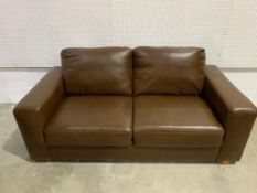 * A Next Brown Leather Two Seater Sofa