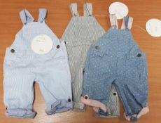 Qty of Children's Dungarees by 'Dotty Dungarees' in blue & grey. Trousers - sizes 3-6mths - 4-