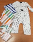 Qty of All In One Babygros by 'Bob & Blossom' in blue/white, green/blue, orange/pink/brown,