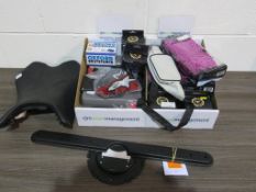 * A box containing Wash Mitts, Visorcat Glove Attachments, Spada Boot Liners, Motoerbike Seat etc