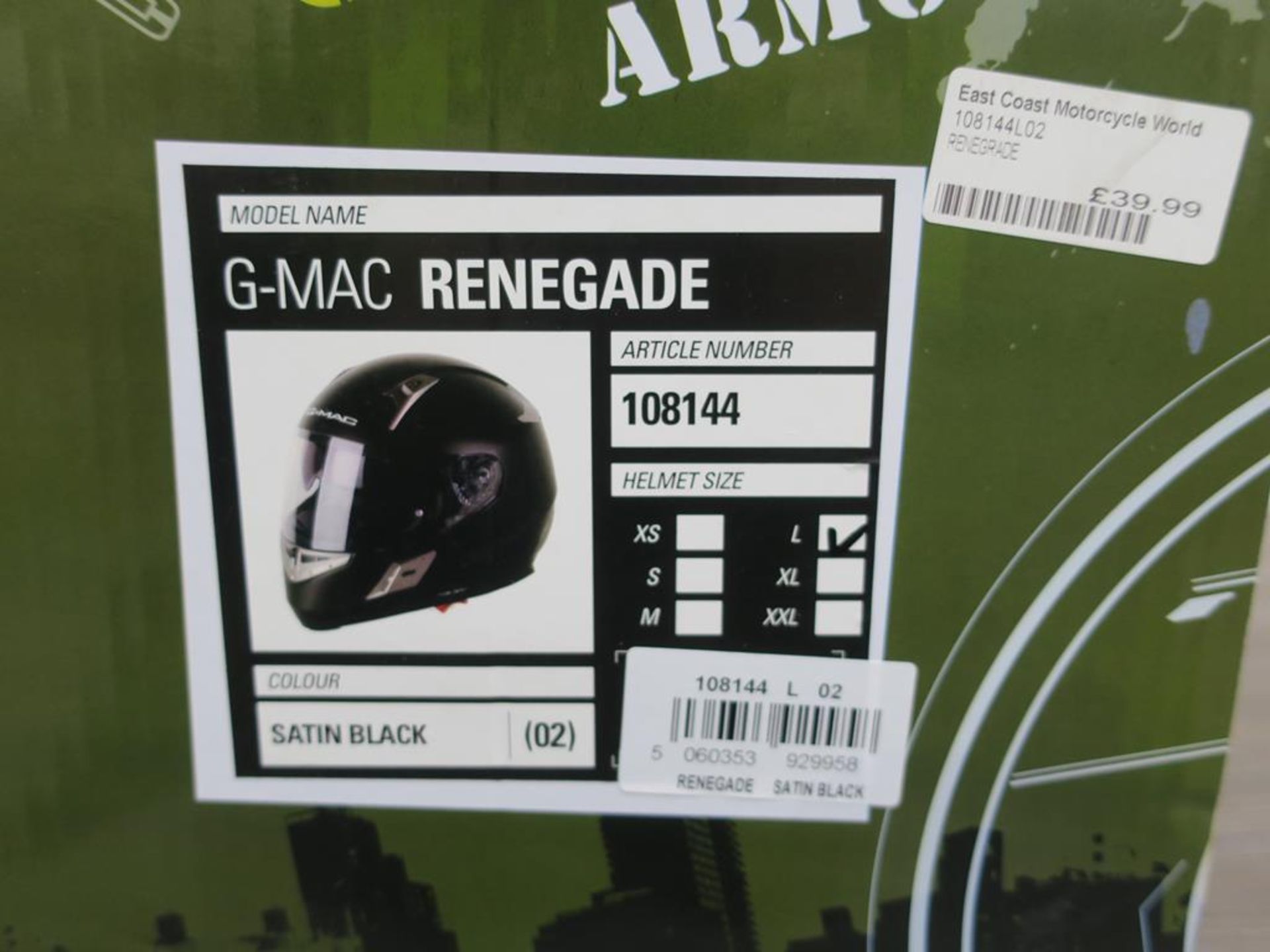 * A G-Mac Renegade Satin Black 108144 Helmet size L (RRP £62)
