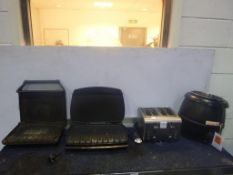 * 2 x George Forman Grills, a Toaster, A Soup Warmer, together with Plastic Cutlery
