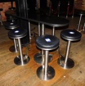 Black granite table to pillar, and 8 x brushed steel high stools