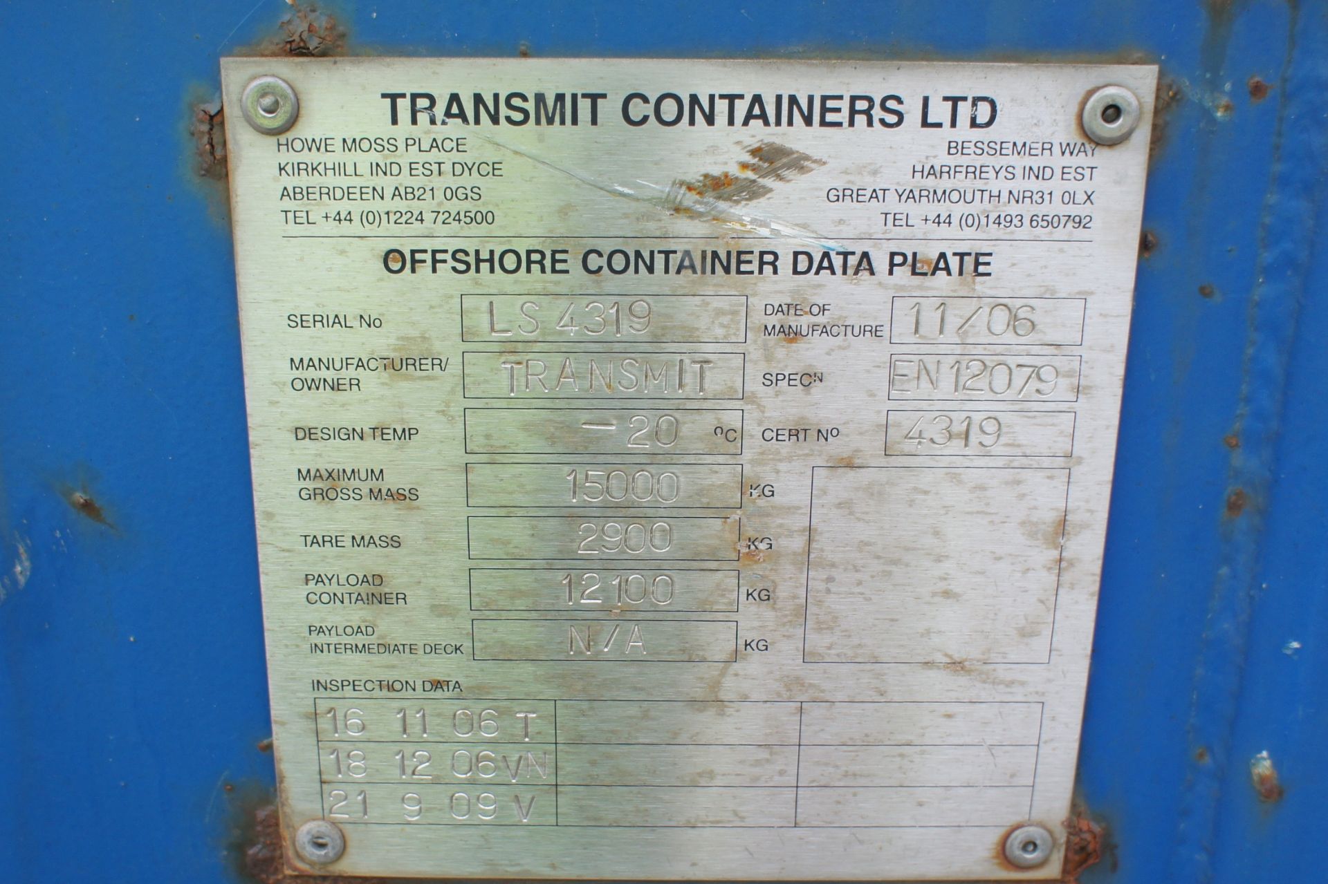 * Transit Containers Ltd, Offshore half height container, 20ft, MGW 15000kgs. Please note this lot - Image 4 of 5