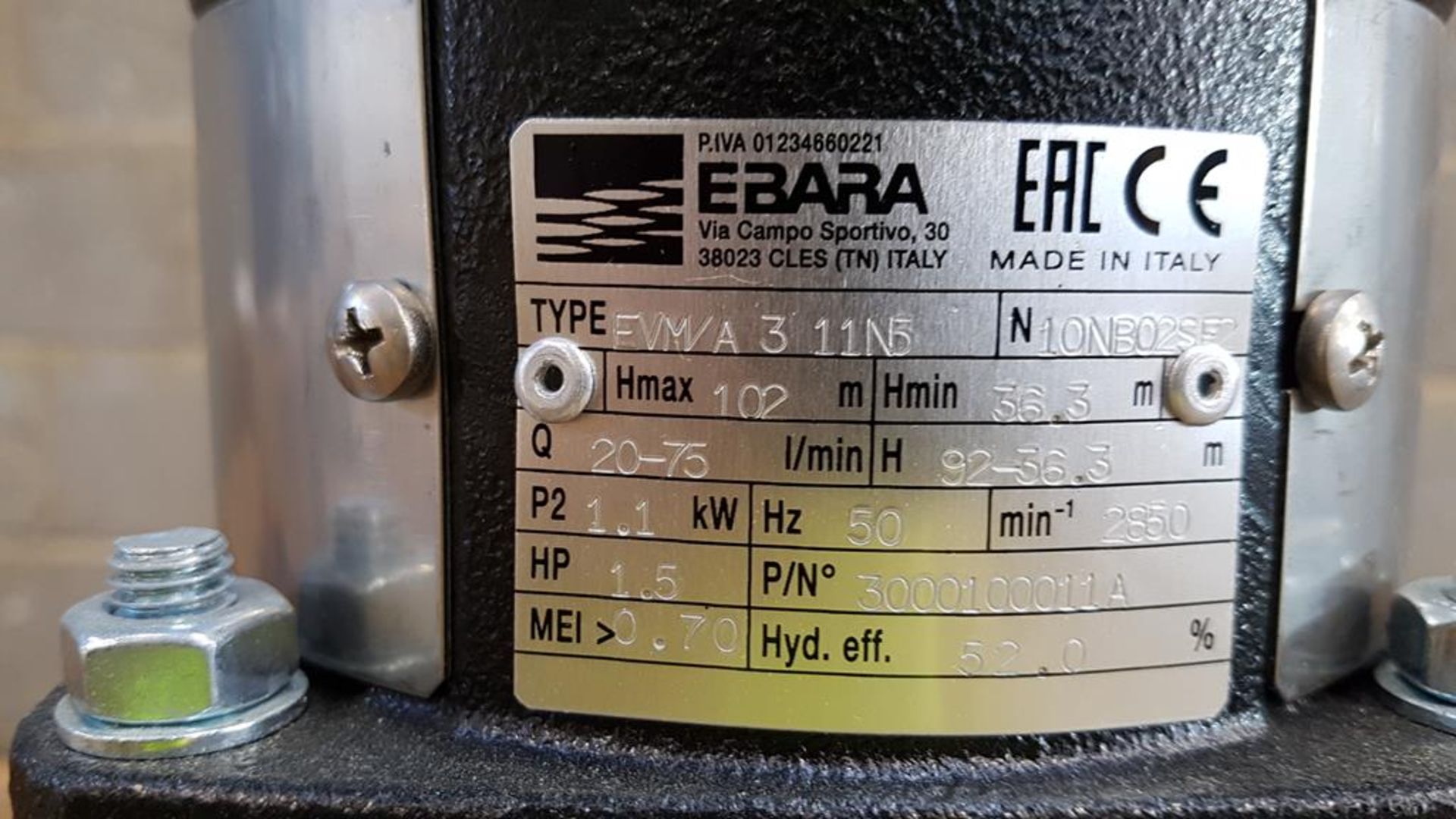 * 2 x Ebara EBML/13 Centrifugal Pump 1.1kW - Unused (seller ref 331) - Image 2 of 2