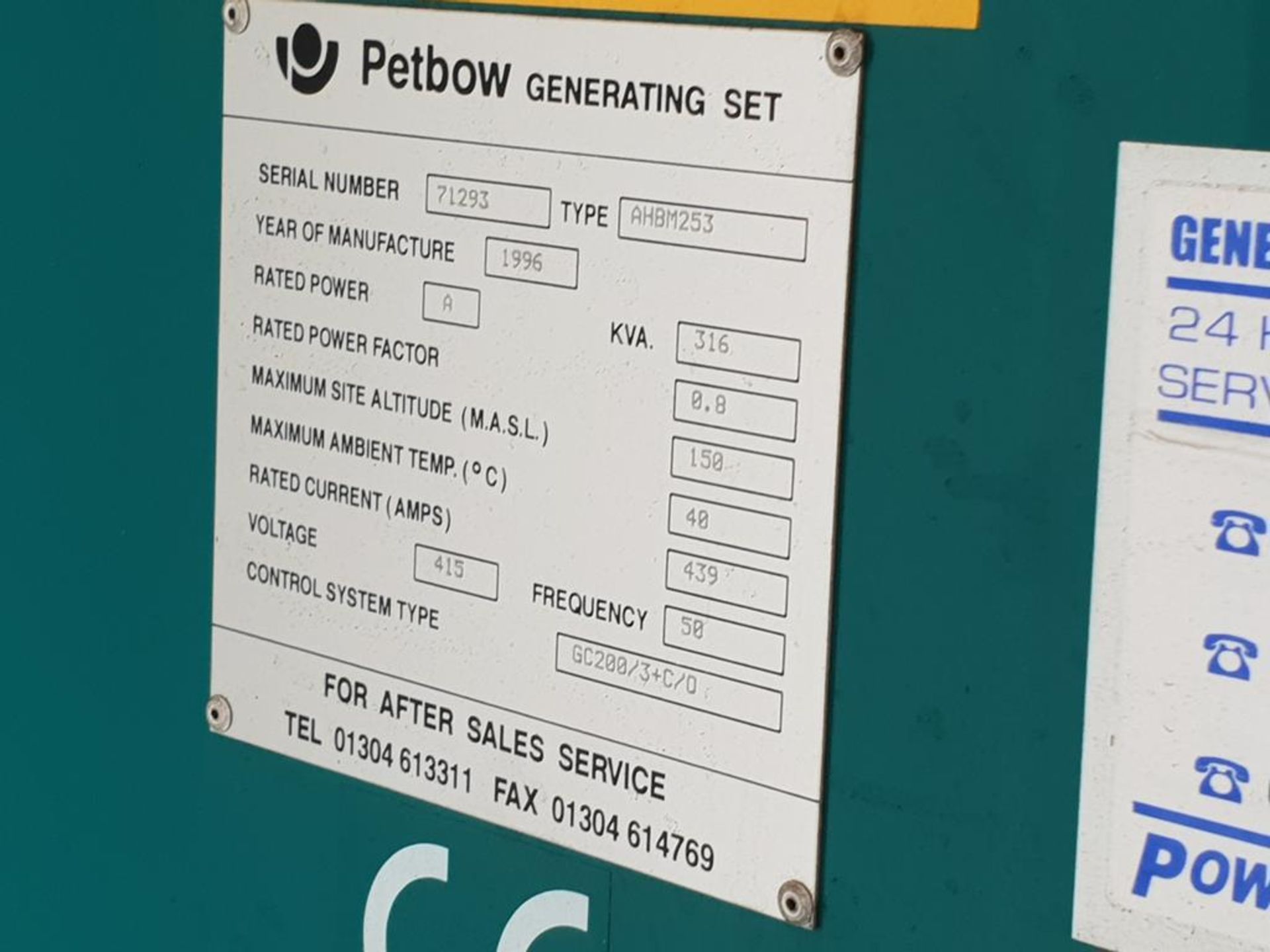 * Cummins G6 316KVA Standby Generator in Acoustic Container. 1996 Petbow Type AHBM253 Diesel Standby - Image 4 of 5