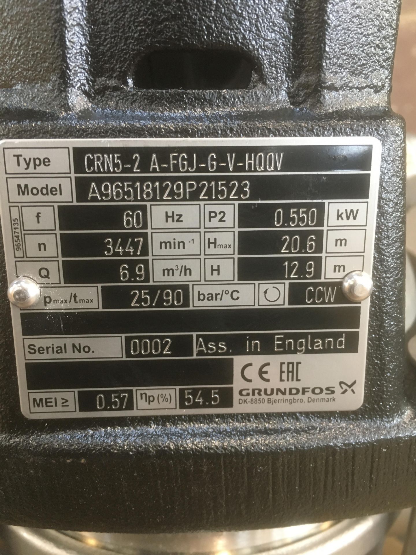 * 2 x Grundfos CRN-2 pump 0.55kW - Unused (Seller Ref 316) - Image 4 of 5