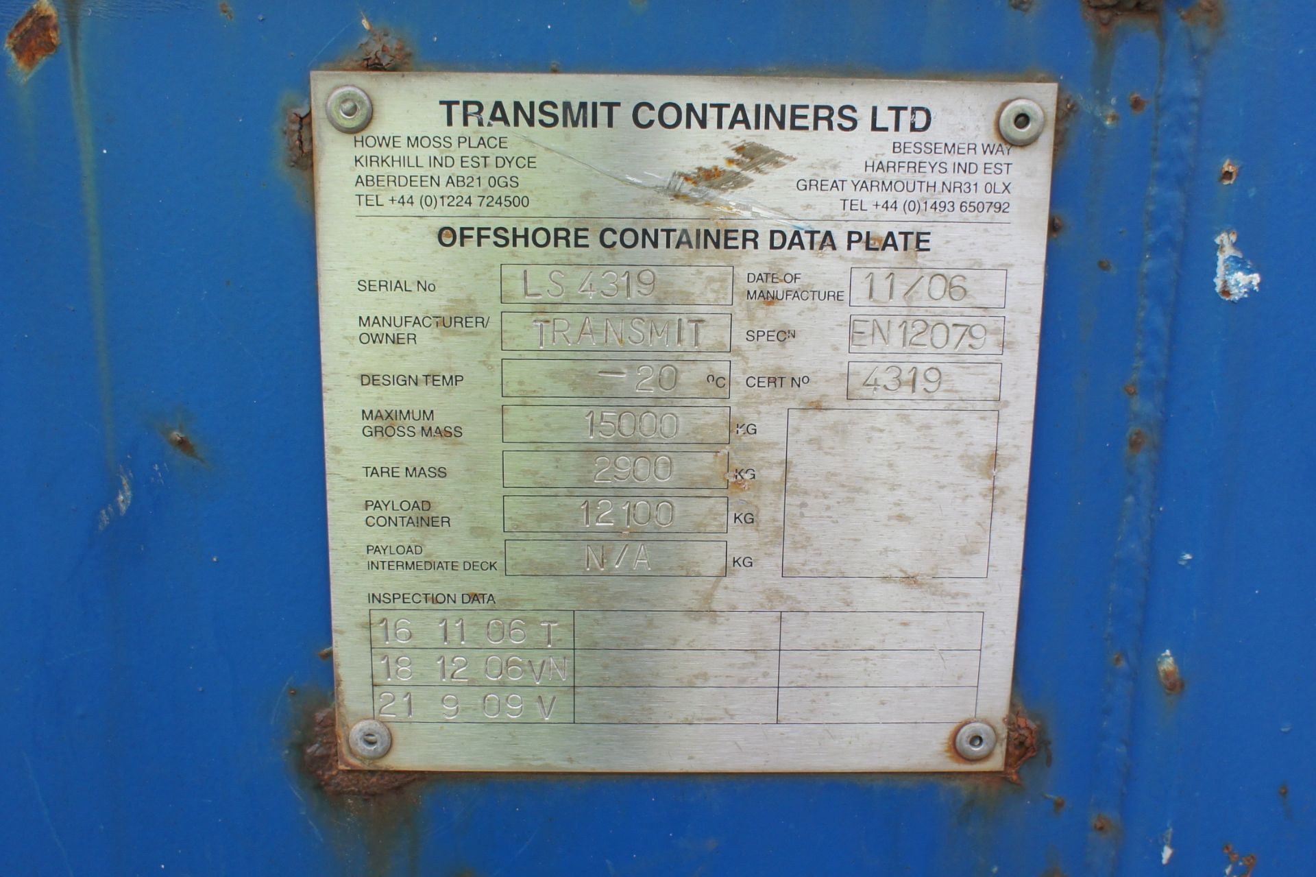 * Transit Containers Ltd, Offshore half height container, 20ft, MGW 15000kgs. Please note this lot - Image 2 of 5