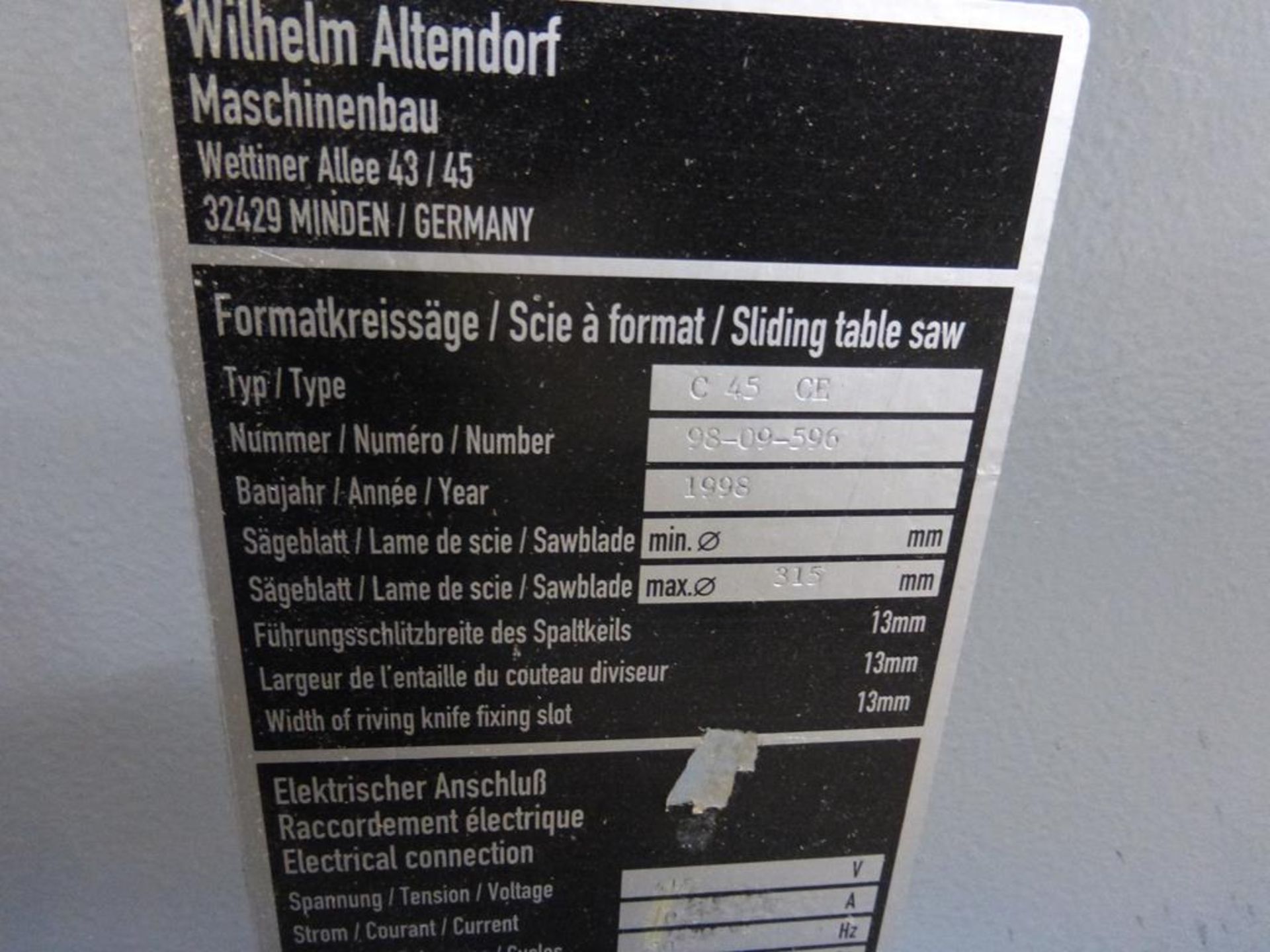 * Alterndorf Model C45 Tilting Arbor Panel Sizing Saw S/N 9809596 - Image 7 of 13