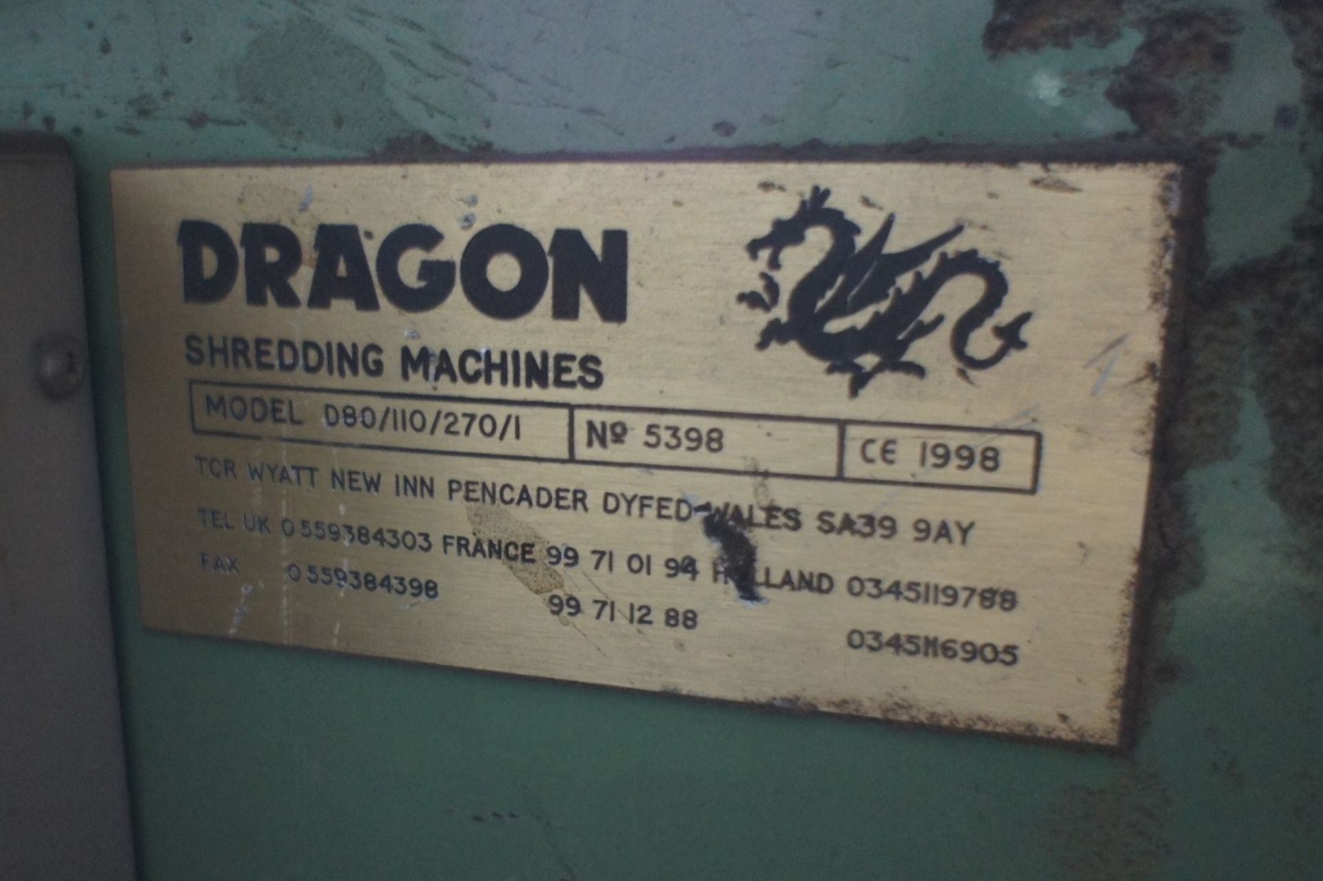 * Dragon model D80/110/270 Shredding Machine/Hogger with control panel; serial No 5398; YOM ? ( - Image 8 of 9