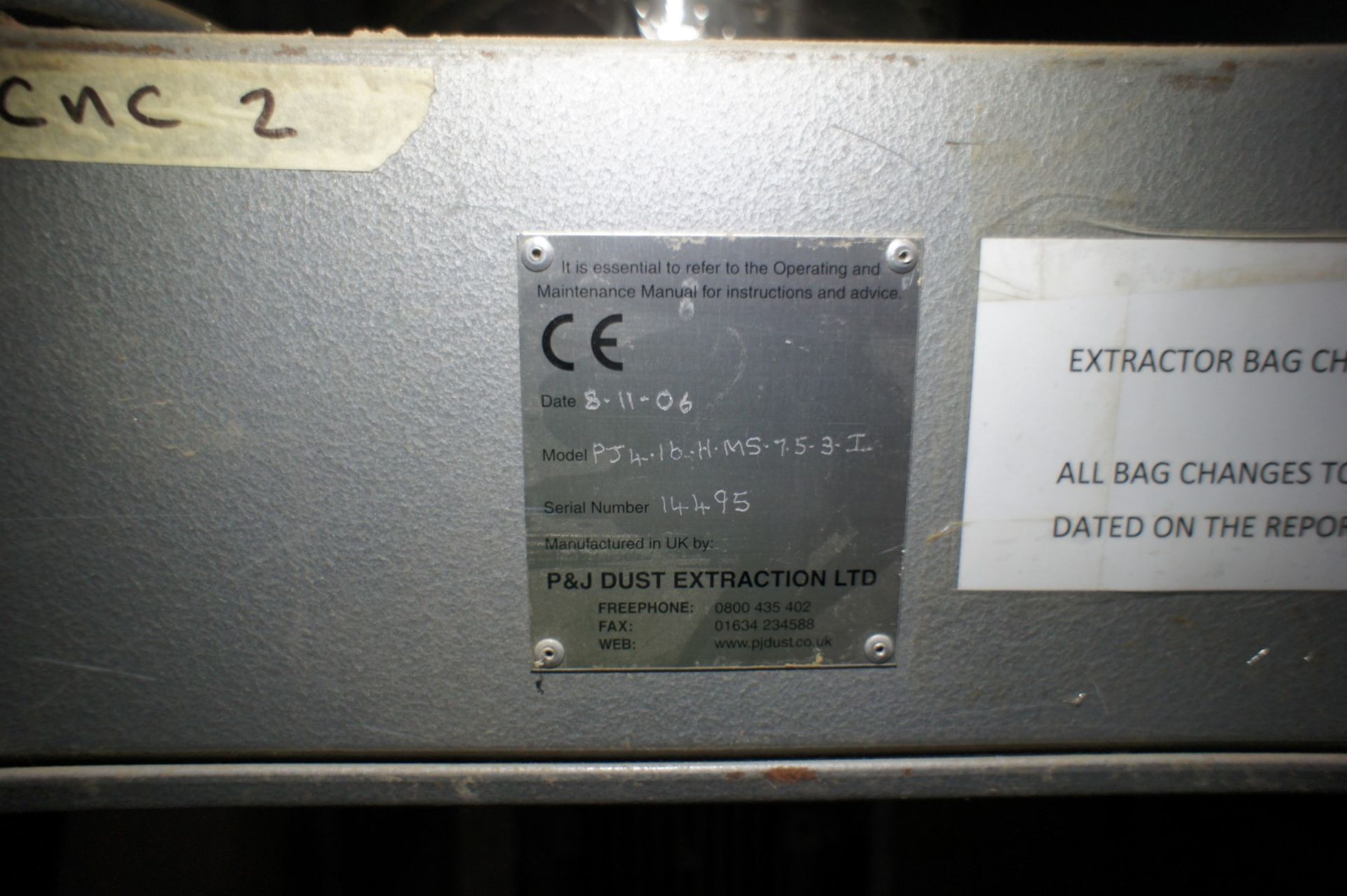 * P and J 4 bag Dust Extractor model No PJ4-16.HMS7.5.3.I; serial No 14495; YOM 2006. Please note - Image 6 of 6