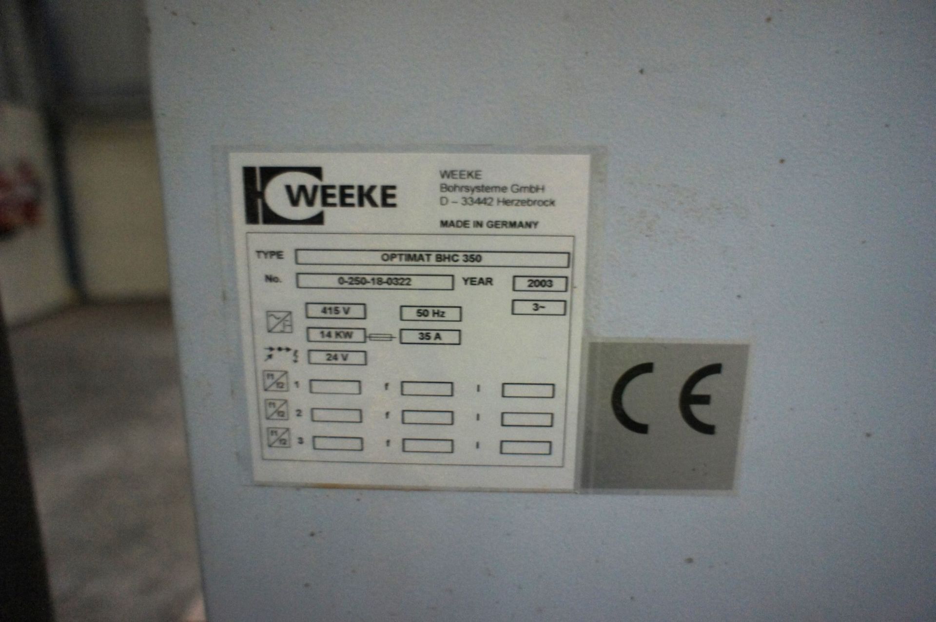 * Weeke Optimat BHC350 serial No 0-250-18-0322 CNC Woodworking Machine; YOM 2003. Please note - Image 11 of 11