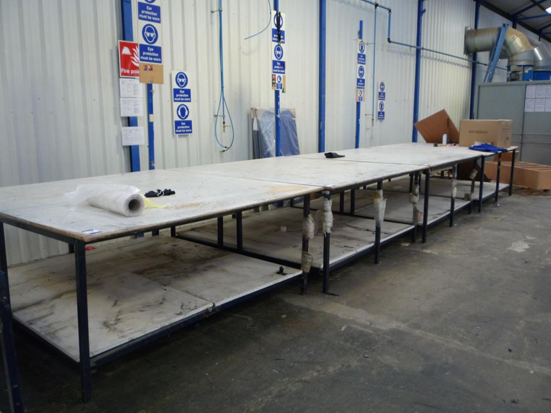 * 5 Wood Topped Fabricated Work Benches with undershelf 2100mm x 2050mm x 900mm high. Please note - Image 3 of 3