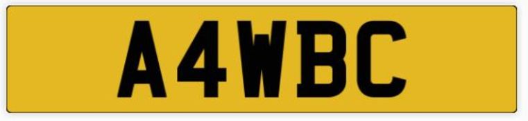 Registration Number A4WBC. A Transfer Fee of £80 is payable on top of a winning auction bid by the