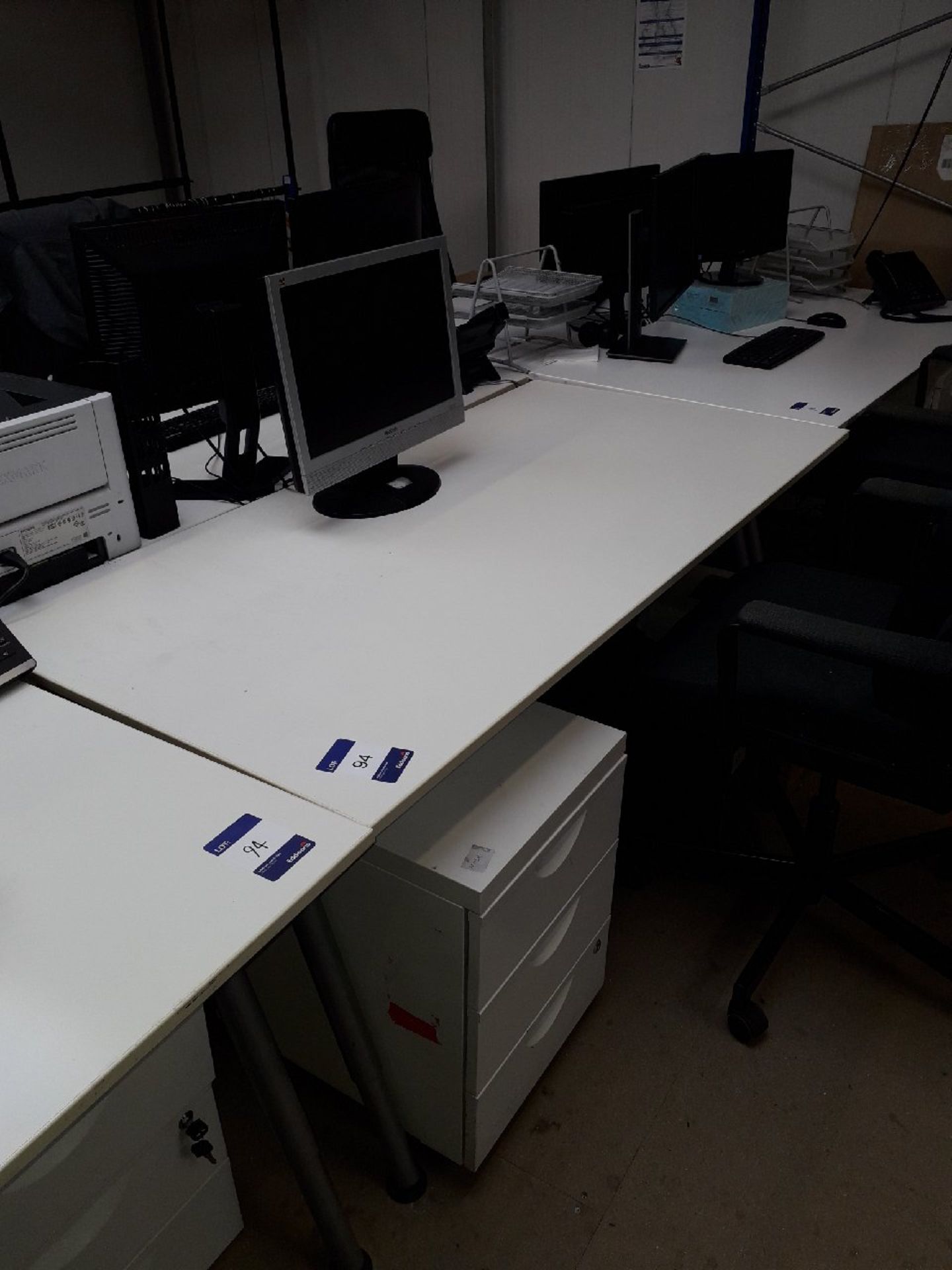 6 desks 1600 x 800 to include pedestals, chairs and desk furniture (excludes PC's and telephones)