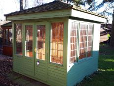 8ft x 8ft Cedar wood “Edwardian” summerhouse, with cedar shingle roof and glazed windows. RRP £12,