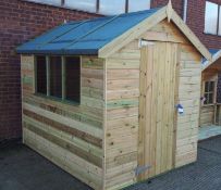8ft x 6ft Pressure treated apex timber shed, with glazed windows and felt roof. RRP £600. *Purchaser