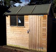 8ft x 6ft Pent roof shed with wooden storage box. RRP £585. *Purchaser responsible for dismantling