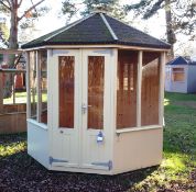 7ft6 Octagonal timber summerhouse with felt tiled roof, and glazed windows. RRP £2,500. *Purchaser