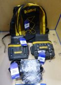 Dewalt 350 Backpack Unused, 2 Dewalt Tool pouch Unused, 3 Dewalt Tool belts for tool pouches etc.