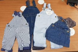 Qty of Dungarees by 'Dotty Dungarees, Trousers and Skirts. Trousers in blue, sizes 6-12mths - 4-