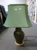 Ornate Lamp with Green Shade (est £20-£40)