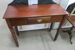 A Reproduction Victorian Design Mahogany Single Drawer Side Table with Bobbin turned Supports