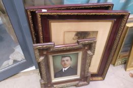 Picture Frames- a pair of Rectangular Frames in a Mahogany colour border with gilt scroll design